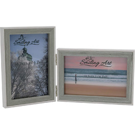 Рамка для фотографій в стилі усміхненого мистецтва для 2 фотографій з дерева МДФ зі скляною панеллю, складна рамка для фотографій, подвійна рамка в альбомній орієнтації і подвійна рамка для фотографій