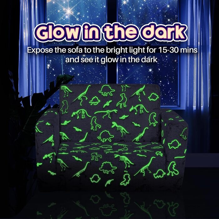 Дитяче диван-ліжко BEJOY 2 в 1 з розкладним механізмом, м'яке крісло, дитячий диван з Sherpa тканини, сірий з динозаврами, ідеальний подарунок для дівчаток та хлопчиків