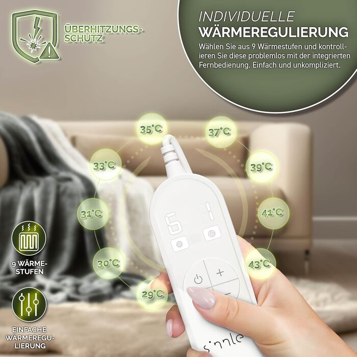 Електрична ковдра з таймером 200 x 180 см | 9 температурних режимів | Ковдра для ліжка та дивана | Електрична ковдра з цифровим дисплеєм (180x130 см, світло-сіра)