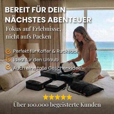 Набір компресійних органайзерів для одягу в подорожі Midnight Escape, 7 предметів, чорний — компресійні пакувальні куби для валізи та рюкзака