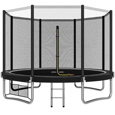 Батут JUMMICO вуличний Ø305 см з драбиною та сіткою захисту, чорний - для дітей та дорослих, сертифікат GS