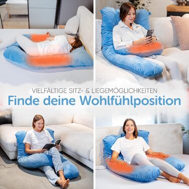 Лотос Подушка для тих, хто спить на боці [З підігрівом] XXL Комфортна подушка для вагітних та годуючих | Хмарно-блакитний