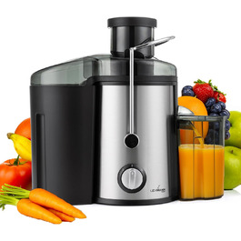 Електрична соковитискачка Lehmann: соковиті напої з овочів та фруктів, 2 швидкості, нержавіюча сталь, 1,5л контейнер для жмиху, 450мл контейнер для соку