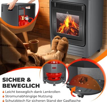 Газовий обігрівач KESSER®: газовий камін-обігрівач з інфрачервоним випромінюванням, 3.4 кВт, 2 режими, з регулятором тиску та шлангом, сумісний з бутаном/пропаном (до 11 кг), антрацит