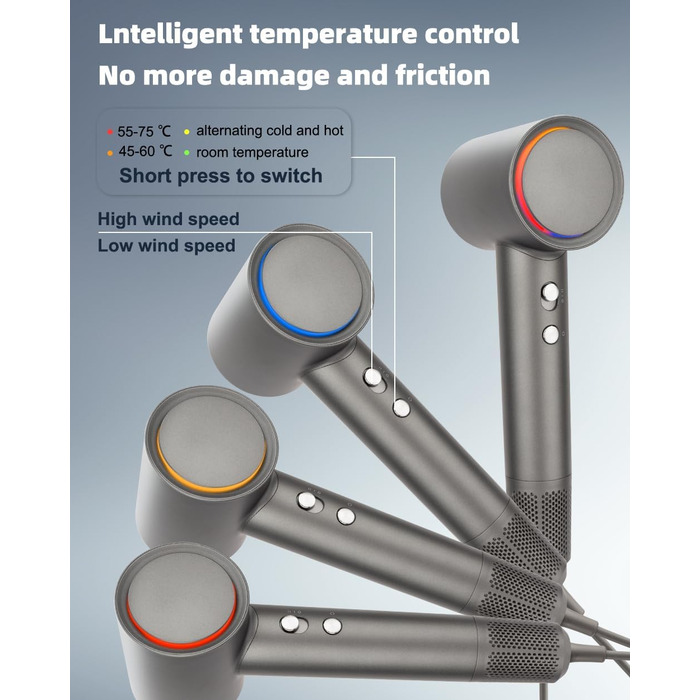 Професійний високошвидкісний фен для волосся з дифузором, 130 000 об/хв, з іонізацією (500 млн негативних іонів), 4 температурні режими та 2 швидкості