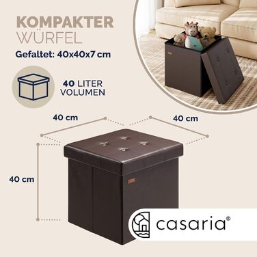 Пуф Casaria® з місцем для зберігання, білий, складний, з м'яким сидінням, 38x38 см. Підходить для спальні, вітальні, передпокою.