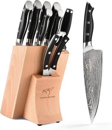 Набір ножів NANFANG BROTHERS 9 предметів з дамаської сталі, кухонний набір ножів для професійних кухарів, з ергономічною дерев'яною ручкою