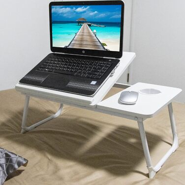 Столик для ноутбука на ліжко/софу з підставкою для чашки, білий. Регульований столик-підставка для ноутбука, ліжко, диван, балкон, тераса
