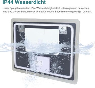Дзеркало для ванної кімнати YU YUSING з підсвічуванням 80x60 см, LED, 3 кольори світла, регулювання яскравості, антизапар, сенсорне управління, таймер, загартоване скло, IP44, прозоре