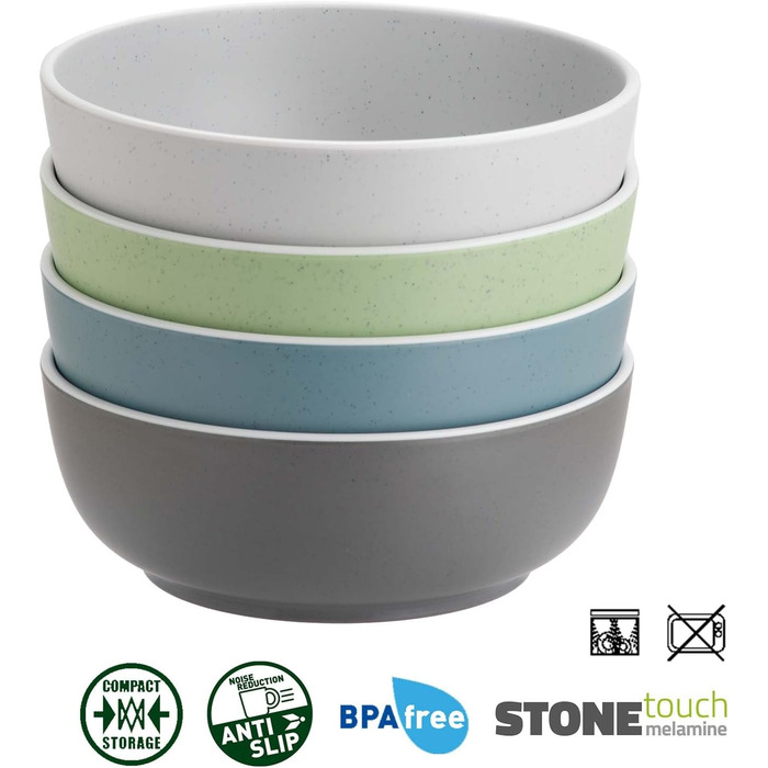 Набір посуду BRUNNER Melamin Camping | 12 предметів - тарілки та миски для 2-4 особи | DOLOMIT Midday - стікючий, стійкий до подряпин