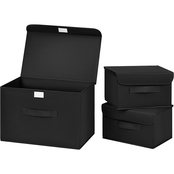 Ящики для зберігання DIM J з 3 предметів з кришкою і ручкою, складаний ящик для зберігання одягу, одягу, книг, косметики, іграшок (чорний, 37,5*24*24 див 26.5*19* 15 см)