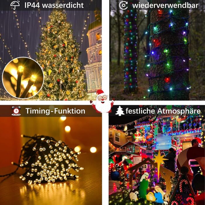 Ланцюжок прикрас Hopelit з 50 LED, 5 метрів: святкова гірлянда на батарейках з таймером, 8 режимів, для декору саду, вечірки, ялинки (водостійка, кольорова)