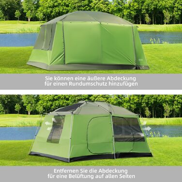 Outsunny Camping Tent Купольний намет Сімейний намет 2 спальні кабіни 4-8 осіб L405 x W305 x H225 см