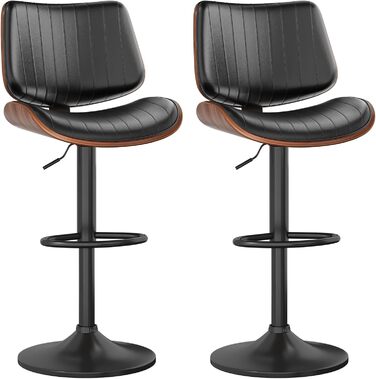 Набір з 2 барних стільців GIKPAL з дерев'яною спинкою та шкіряним сидінням, обертаються, чорний