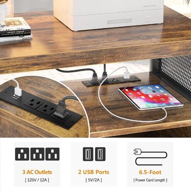 Шафа для документів Unikito з розеткою та USB-зарядкою, мобільний стійка для принтера, білий (rustic brown)