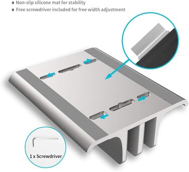 Підставка для ноутбука VAYDEER вертикальна, регульована, алюмінієва 4-в-1, для MacBook, iPad, ноутбуків до 17.3 дюймів - срібна