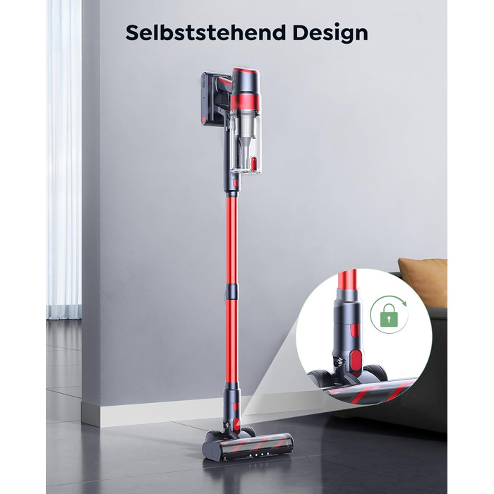 Бездротовий акумуляторний пилосос SunSare 600W з потужністю всмоктування 50000Pa, 65 хвилин роботи, док-станція, автоматичний режим, сенсорний екран, висувний шланг 1м для твердих поверхонь, килимів та шерсті тварин