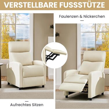 Крісло-релакс Yaheetech з регульованою підніжкою, крісло для телевізора, диван-крісло, крісло для відпочинку (Бежеве, штучна шкіра)