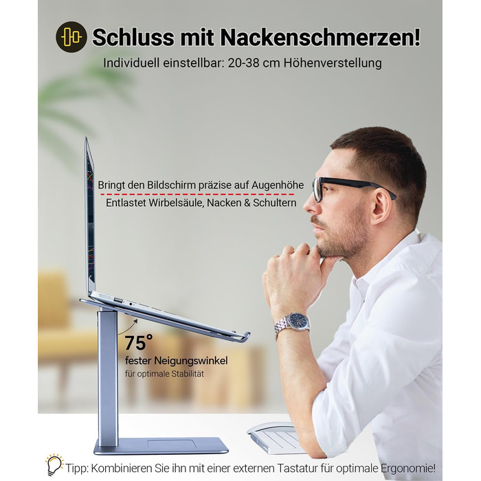 Регульований підставка для ноутбука, стійка для ноутбука на стіл, можливість стоячи, підставка для DJ ноутбука, компактна альтернатива столу, сумісна з MacBook та ноутбуками 13' - 16.5', чорний (сріблястий)