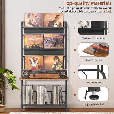 Стійка для програвача вінілу з полицями для зберігання платівок (до 300 альбомів)