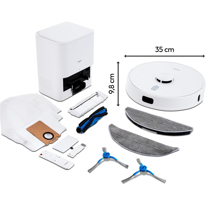 Робот-пилосос MEDION X41SW+ з док-станцією, лазерною навігацією та функцією миття підлоги. Потужність всмоктування 8000Pa, 2-в-1, створення точних карт, зони заборони, підтримка декількох поверхів