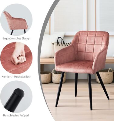 CLIPOP Комплект стільців для їдальні з підлокітниками, м'яке крісло, оббивка з штучної шкіри, для кухні, вітальні (6 шт., оксамит персиково-рожевий)