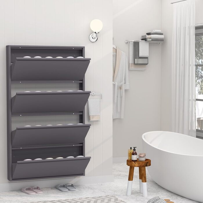 Чорний настінний органайзер для взуття GREATMEET з 4 висувними ящиками, вузький, для передпокою