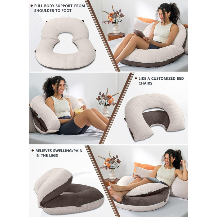 Подушка для читання INSEN, спинка для сидіння в ліжку, для читання, розслаблення, для дорослих, матерів та дітей, подушка для пресу, для ліжка (горизонтальна, вельветовий коричневий, базова)