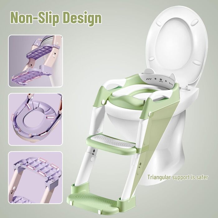 Дитячий унітаз-сходи 3-в-1 з ручками, регульована висота, зелений. Тренажер для привчання до туалету, складаний сидіння.