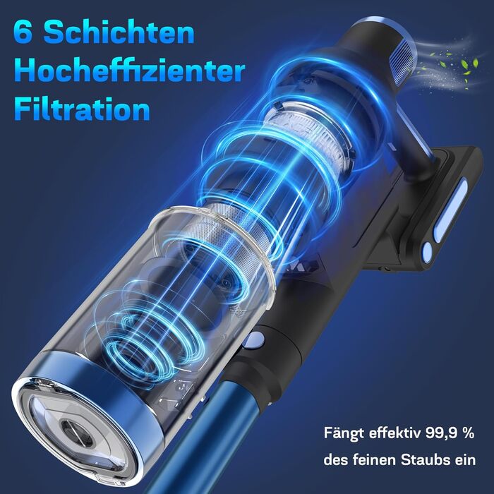 Бездротовий пилосос Nigecue 550W з акумулятором, 45000Pa, 60 хвилин роботи, Smart-дисплеєм, антизаплутувальною щіткою, 1.5L контейнером для сміття, для твердих поверхонь, килимів та шерсті тварин