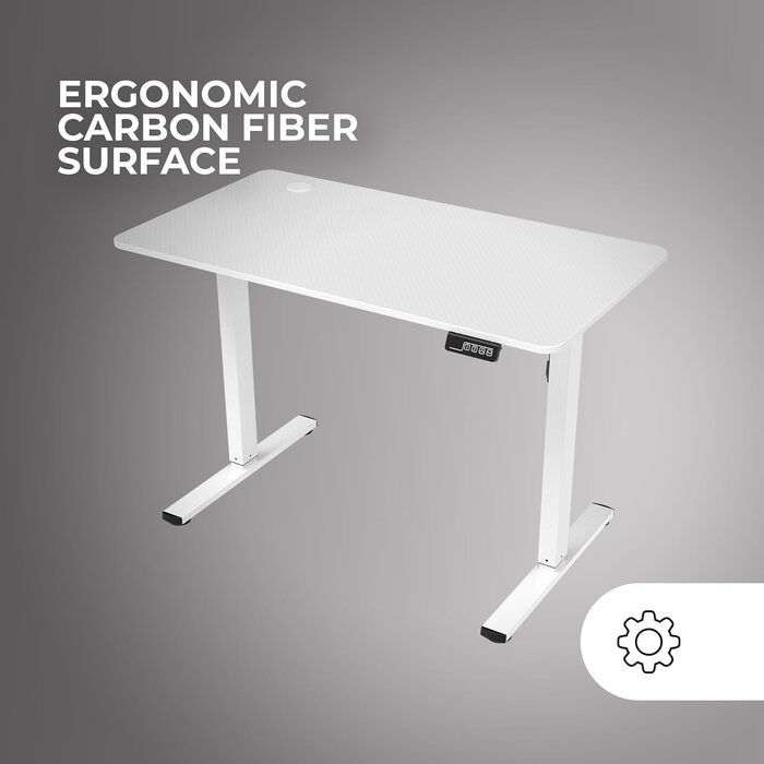Стол Mars Gaming MGD-ERGOPRO: електричний, регульована висота 73-118 см, карбонова поверхня, металева конструкція, тримач для навушників, керування кабелями, 110x60 см, білий