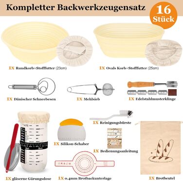 Набір для закваски з 16 частин: гнійники з силікону (круглі та овальні), скляні ємності для закваски - для професійного та домашнього випікання