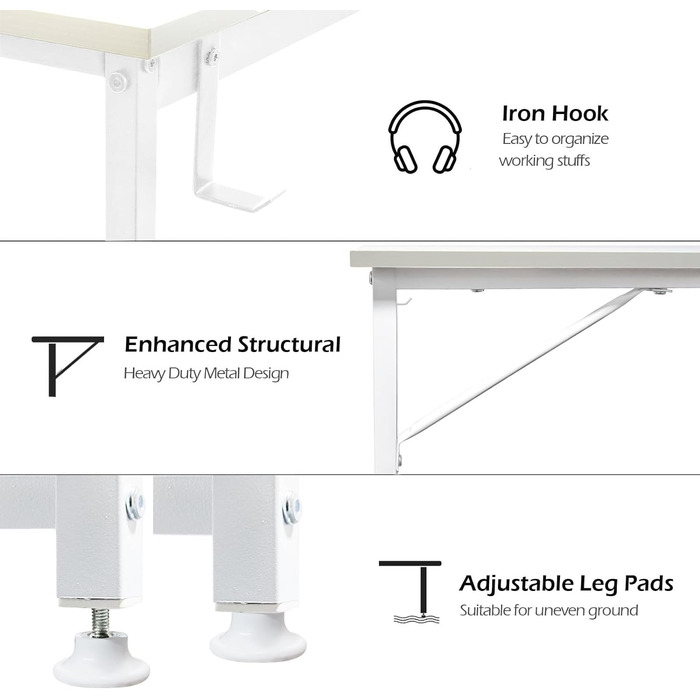 Комп'ютерний стіл Lufeiya, білий стіл для маленької кімнати, домашній офіс, 99 см, сучасний ПК з гачком для сумки для зберігання (повністю білий)