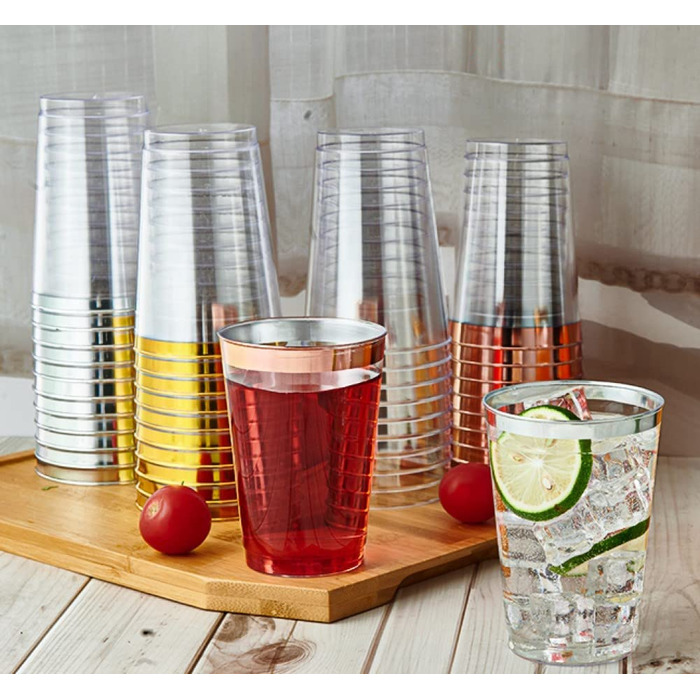 Ліхтар 50 шт. пластикові стаканчики з срібною оправою, пластикові стаканчики об'ємом 360 мл, багаторазові стаканчики для пиття, елегантний келих для вина для вечірок