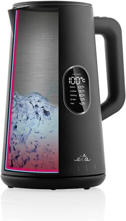 Чайник ETA Elsa з налаштуванням температури - 1,5 л, 1800 Вт, LED дисплей, 40-100C, функція збереження тепла, чорний