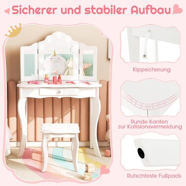 Дитячий столик для макіяжу 2 в 1 з підсвіткою та дзеркалом, COSTWAY, для дівчаток (білий)