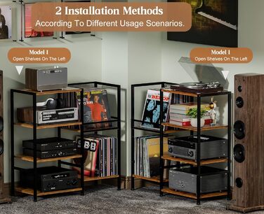 Підставка для програвача з полицями для вінілових платівок, до 200+ альбомів, медіа-тумба, консольний столик, стійка для аудіо-відео, підставка для програвача, полиця в стилі рустік, коричнева, компактна