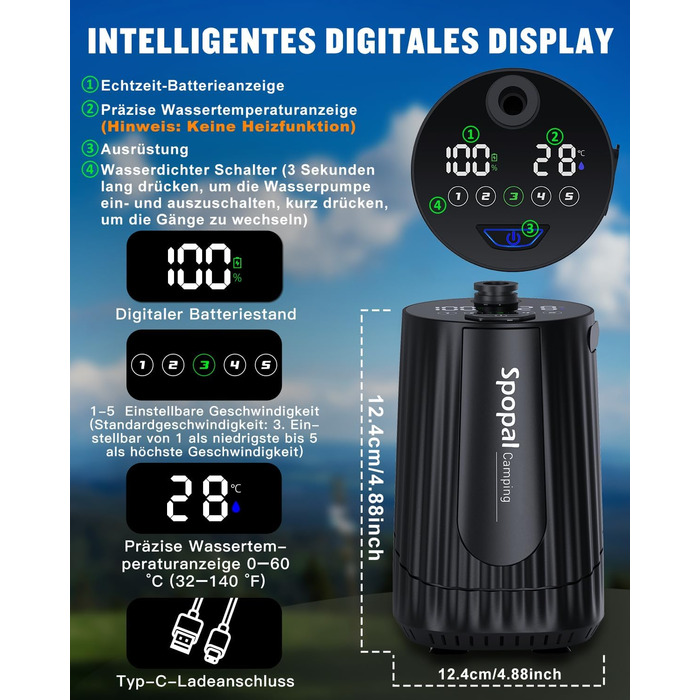 Портативна душова кабіна для кемпінгу з акумулятором 10000mAh та 20л баком, комплект для відпочинку на природі, саду, автомийки та тварин