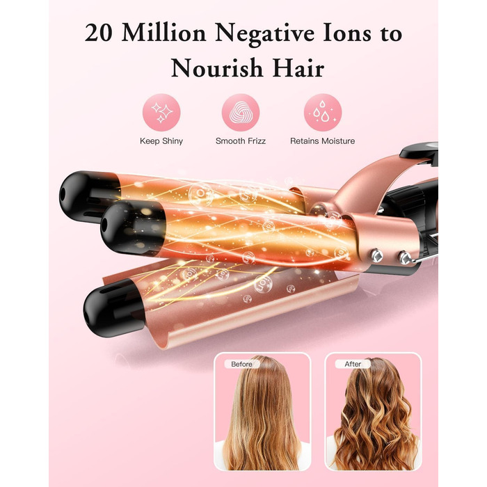 BESTOPE PRO 5-в-1: Набір для створення локонів та випрямлення волосся (3 насадки) Рожеве золото