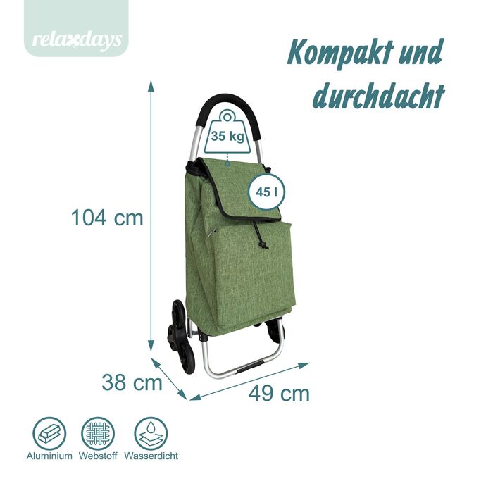 Relaxdays - Колісний візок для покупок зі сходами, об'єм 45 л