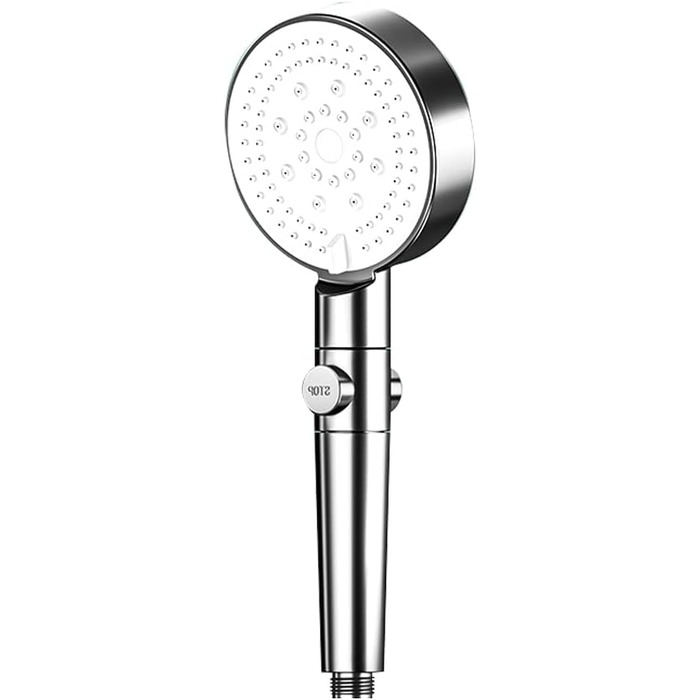 Насадка для душу Водозберігаюча, ручний душ високого тиску з 3 типами струменя, водяним затвором і фільтром, хром (сріблясто-білий)