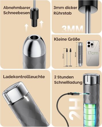 Електричний пінний балон Maestri House LunaFro 2.0 (сірий): бездротовий міксер з регулюванням швидкості та нержавіючою сталею