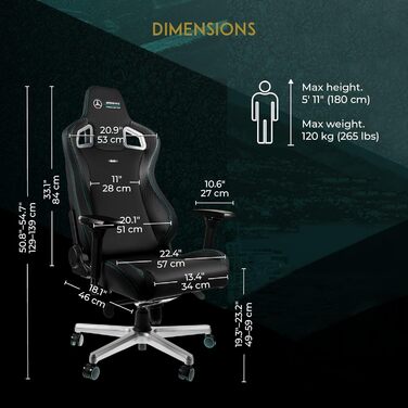 Ігровий крісло Noblechairs Epic - Mercedes-AMG Petronas F1 Team Edition, преміум-модель з підголівником та поперековою підтримкою, чорний, для геймерів