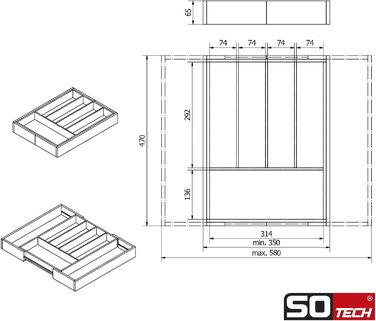 Підставка для столових приборів Orga-Box III 40-60 см для кухонь Nobilia з серпня 2012 року (бамбук)