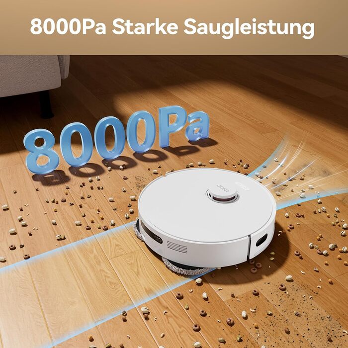 Робот-пилосос JONR T5 Pro з функцією миття, 8150Pa потужність всмоктування, сушка гарячим повітрям, антизаплутана бокова щітка, уникнення перешкод, LiDAR-навігація, док-станція All-in-One