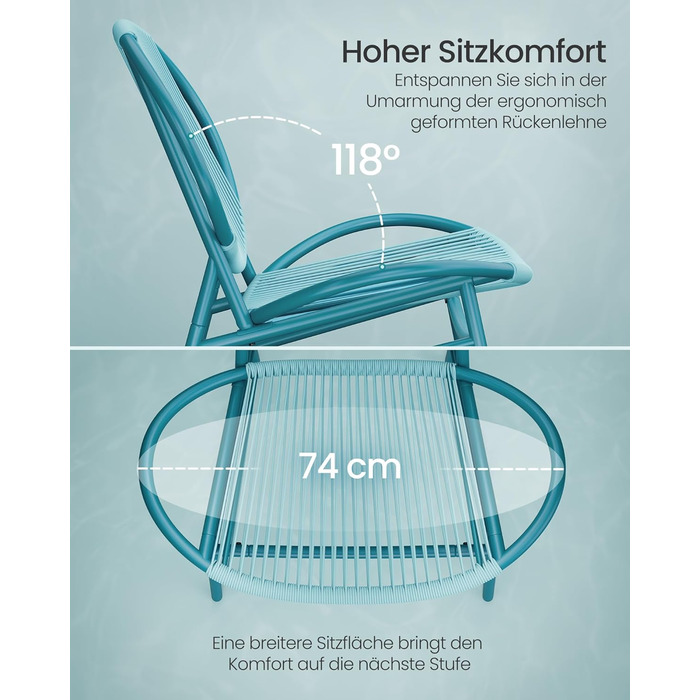 Набір садових меблів SONGMICS з ротангу (3 предмети): стіл та 2 крісла для тераси, саду, балкону, блакитний