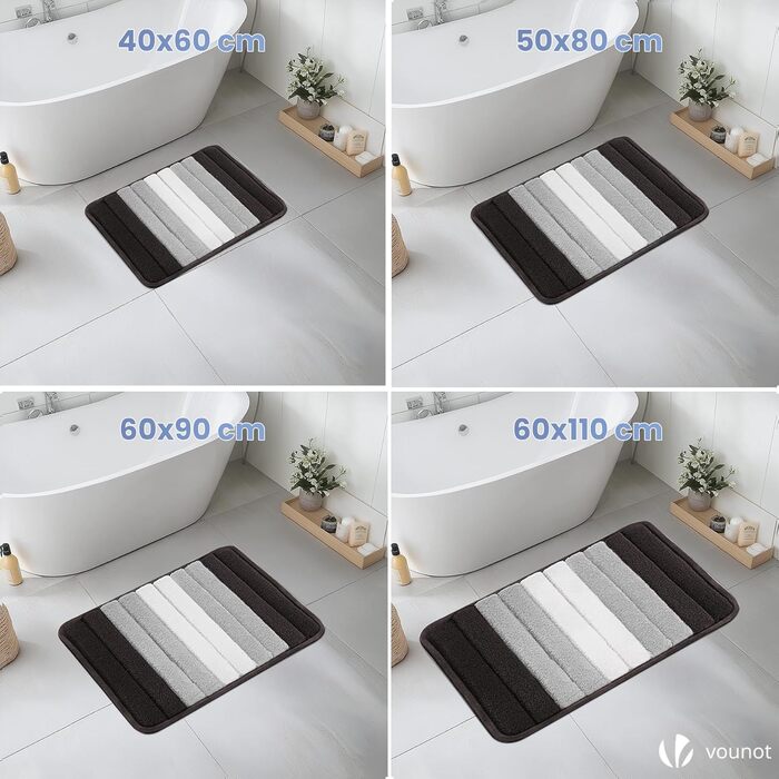 Набір килимків для ванної кімнати VOUNOT 2 шт. 60x90 см, рушмат, мікрофібра, швидковисихаючий, машинне прання, з градієнтом кольору сірого