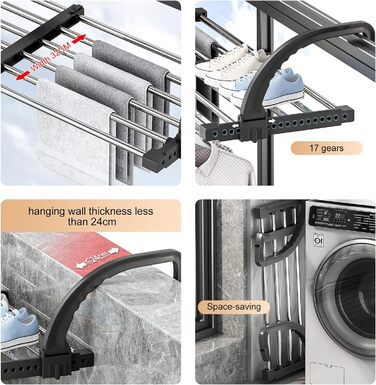 Висувна сушарка для балкона та опалення, нержавіюча сталь (42-66 см, 51-95 см)