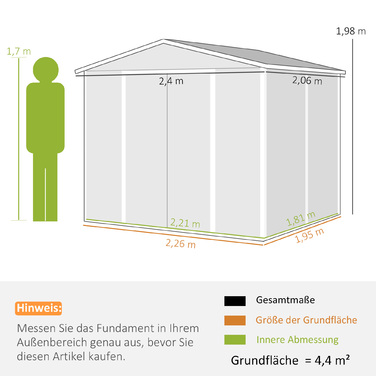 Металевий сарай для інструментів, стійкий до погодних умов та нержавіючий, із замком, розміром 2,40 x 2,06 x 1,98 м, темно-сірого кольору