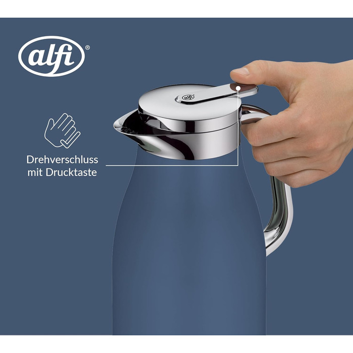 Термос Alfi SKYLINE 1.0л, пастельний колір, нержавіюча сталь з гігієнічним скляним вкладишем, обертовий замок з зручною кнопкою, ергономічна ручка, ідеальний для кави та чаю, BPA-free (1000 мл, Deep Water Mat)